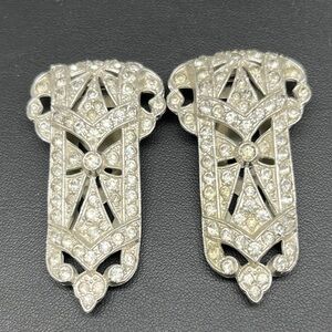 A Pair of Art Deco Silver Tone and Rhinestone Dress Clips